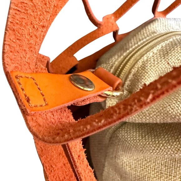 Leather Mesh Beach Picnic Vacation Clutch Handbag Women's Orange Gray Boho - Picture 3 of 11